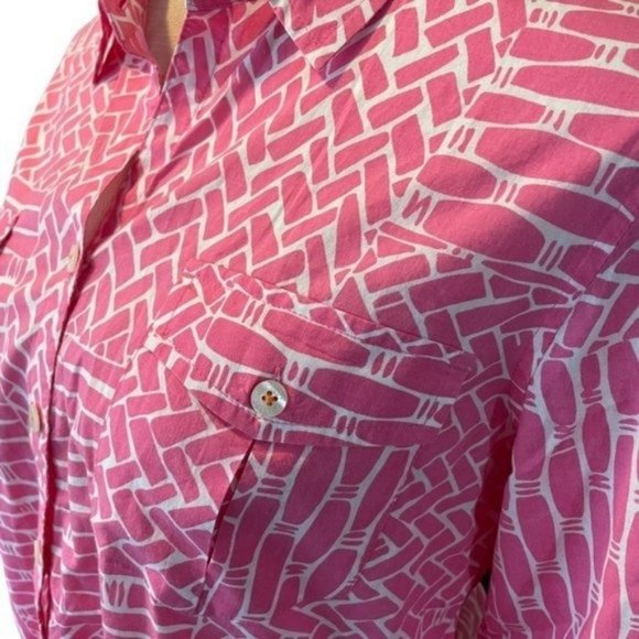 Lilly Pulitzer Geometric Print Resort Fit Button Down Blouse Top Small - Picture 4 of 16